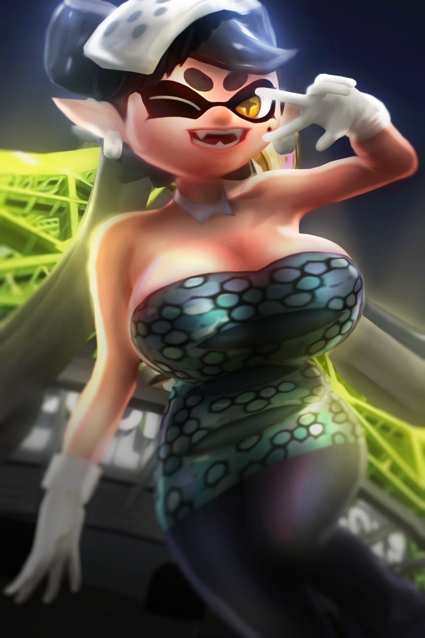 1girls alternate_breast_size callie_(splatoon) cleavage color female female_only gloves huge_breasts inkling nintendo raikovjaba smooth_skin solo splatoon squid_sisters straight_hair thick_thighs yellow_eyes