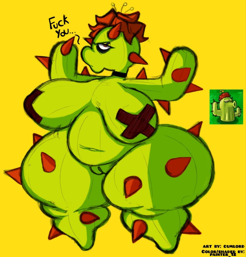 1girls anthro big_breasts breasts bubble_ass bubble_butt cactus_(pvz) cactus_humanoid choker colored colored_sketch cumlord cumlord_(artist) electronic_arts elemental_creature elemental_humanoid english_text eye_bags female female_only flora_fauna flower flower_(anatomy) genitals green_skin hi_res humanoid insult insulting_viewer jewelry just_coffee lips massive_ass navel necklace painter_12 pasties plant plant_humanoid plants_vs_zombies popcap_games profanity pussy raised_arms red_spikes reference_image shaded short_stack solo spikes spikes_(anatomy) taped_nipples thick_lips thick_thighs venus_body wide_hips yellow_background