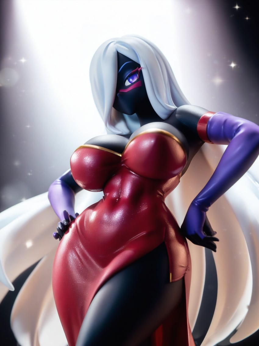 ai_generated alien alien_girl alien_humanoid duck_dodgers facial_mark figurine looney_tunes martian martian_(duck_dodgers) pose purple_eyebrows purple_eyes queen_tyr'ahnee white_hair