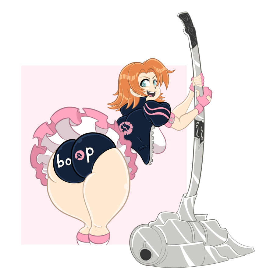 1girls ass ass_focus drillslewds female female_only hammer human magnhild_(rwby) nora_valkyrie panties pantyshot print_panties rwby skirt_lift solo tagme thick_thighs weapon