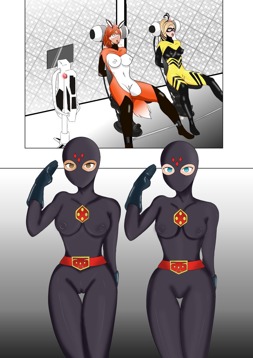 absurdres alya_cesaire artist_name big_breasts cameltoe captured_heroine chloe_bourgeois comic dinaranger empty_eyes eye_mask female female_only femsub gloves mask masked_female miraculous_ladybug multiple_girls multiple_subs nipple_bulge opera_gloves pussy queen_bee_(character) rena_rouge saluting superhero superheroine tagme_(artist) thighhighs tiemywaifu