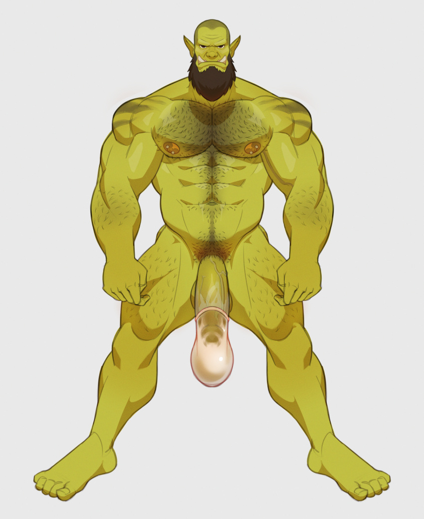 abs balls bara beard beefy biceps big_balls big_bulge big_penis condom cum daddy flaccid genital_fluids green-skinned_male green_body green_skin hairy_chest male male_nipples male_only male_pubic_hair manly mature_male muscular_male nipples nude orc orc_male orgasm pecs penis pointy_ears skayous solo solo_male teeth teeth_visible tusks