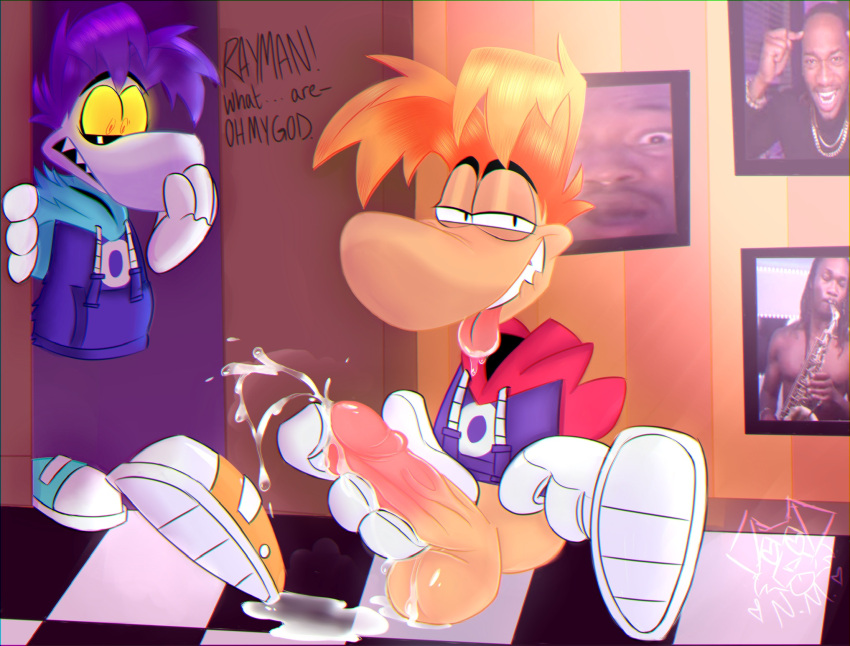 big_balls big_penis cum funny non-human non-human_only penis rayman rayman_(series) raymesis shocked toony watching