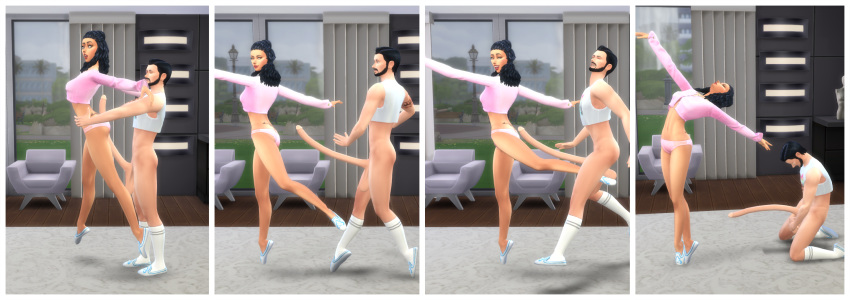 1boy 1girls 2019 3d ballerina ballet ballet_shoes beard big_penis black_hair bottomless brown_hair clothed_female_nude_male clothing cock_and_ball_torture couple crotch_kick devious_desires deviousdesires female grabbing grabbing_penis kicking long_hair long_penis male matrixsims normal_breasts nude_male pain penis pose posing room smile stockings testicles the_sims the_sims_4