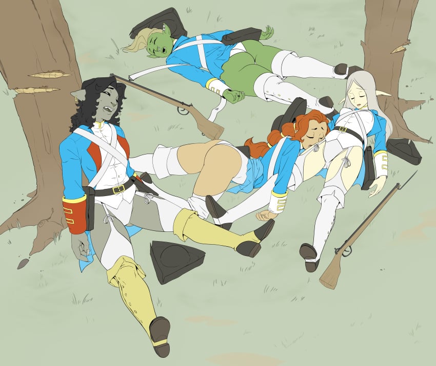 4girls defeat defeated elf elf_ears elf_female elf_girl face_down faint fainted hey_its_tom knocked_out lying lying_down lying_on_stomach multiple_girls oc on_front on_stomach orc orc_female original_character soldier tagme unconscious
