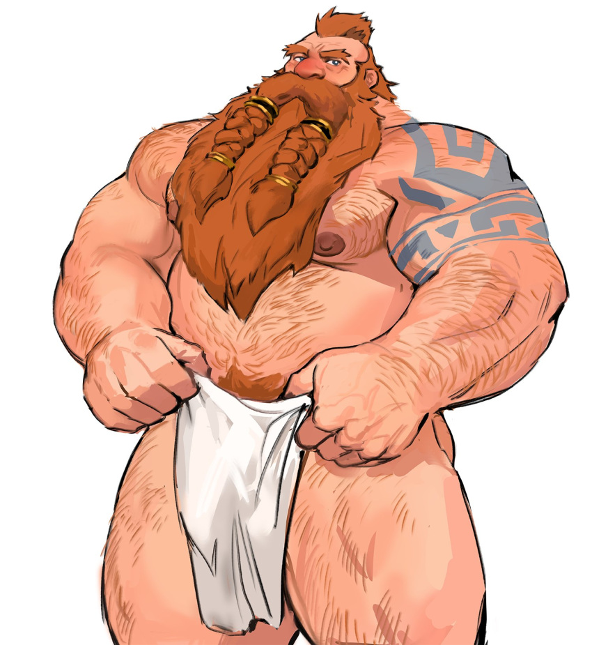 1boy bara beard dopq dulrig dwarf facial_hair loincloth lustful_desires male male_focus male_only muscular muscular_male nipples red_hair solo solo_male tattoo tattooed_arm very_long_beard