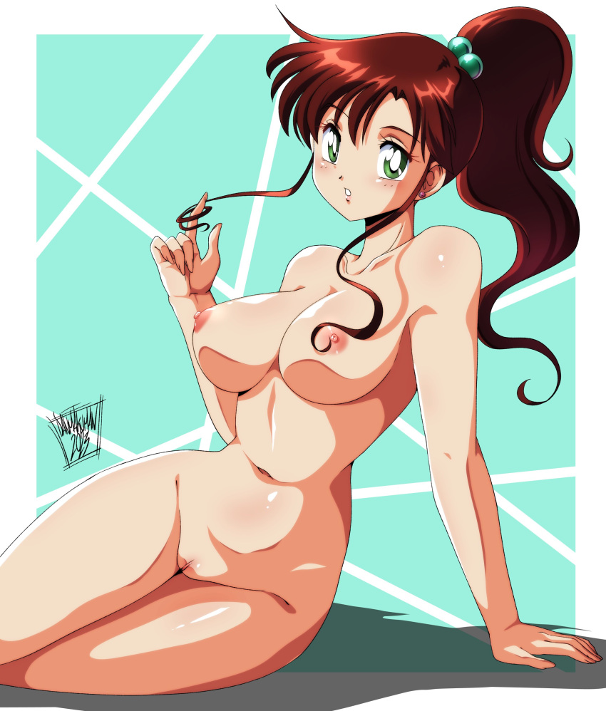 1girls absurd_res alternate_version_available arm_support big_breasts bishoujo_senshi_sailor_moon blush breasts brown_hair completely_nude completely_nude_female danmakuman green_eyes hair_ornament hair_twirling hi_res hourglass_figure long_hair looking_at_viewer makoto_kino medium_breasts navel nipples nude parted_lips playing_with_hair ponytail pussy sailor_jupiter sidelocks signature solo tied_hair uncensored wide_hips