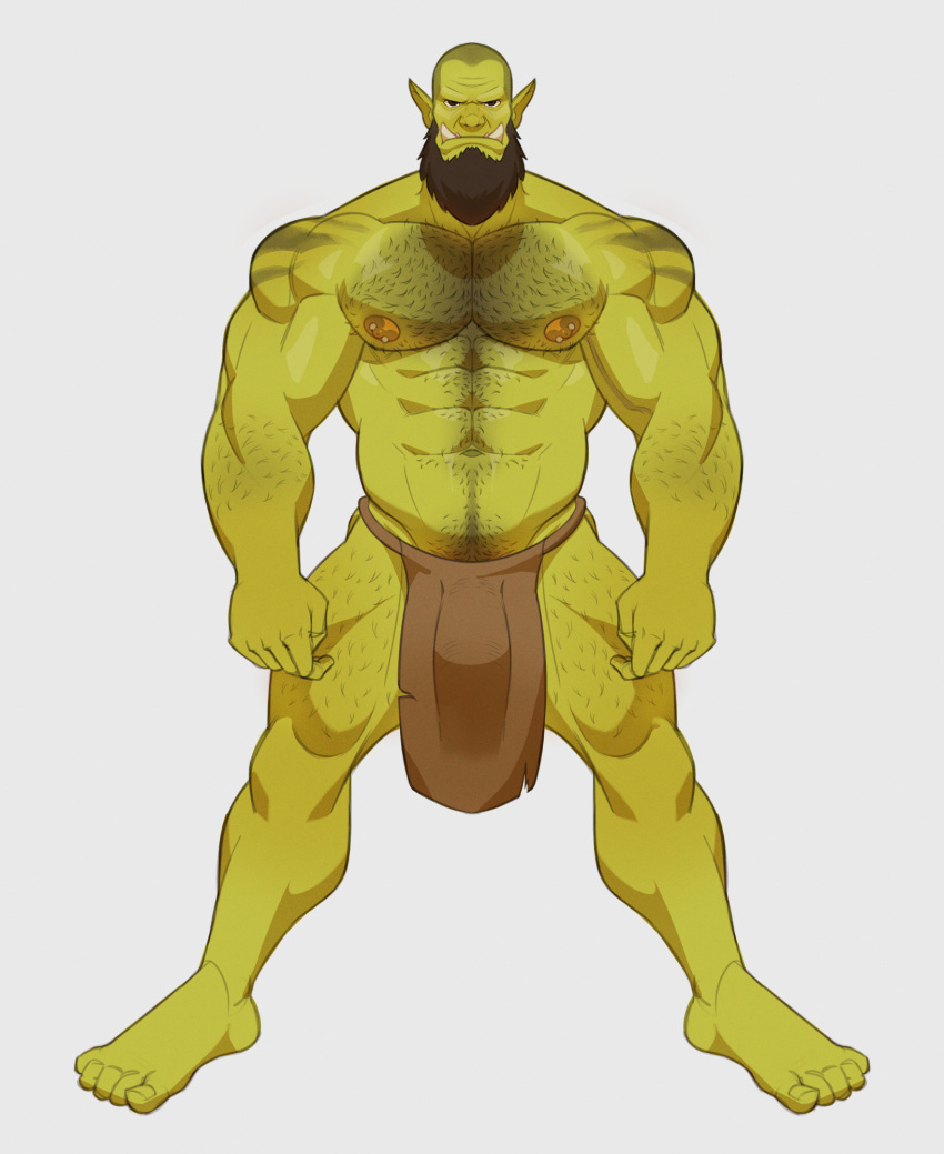 abs bara beard beefy biceps big_bulge bulge daddy flaccid green-skinned_male green_body green_skin hairy_chest male male_nipples male_only male_pubic_hair manly mature_male muscular_male nipples orc orc_male pecs pointy_ears skayous solo solo_male teeth teeth_visible tusks