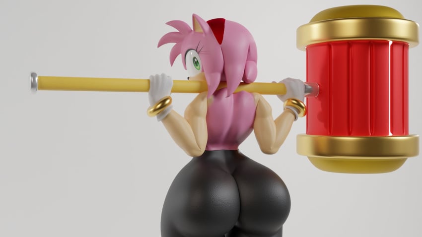 3d 3d_(artwork) 3d_model 3drendernoob amy_rose ass big_ass big_butt bubble_butt hammer hedgehog hedgehog_girl leggings pants piko_piko_hammer sonic_(series) sonic_the_hedgehog_(series) topless