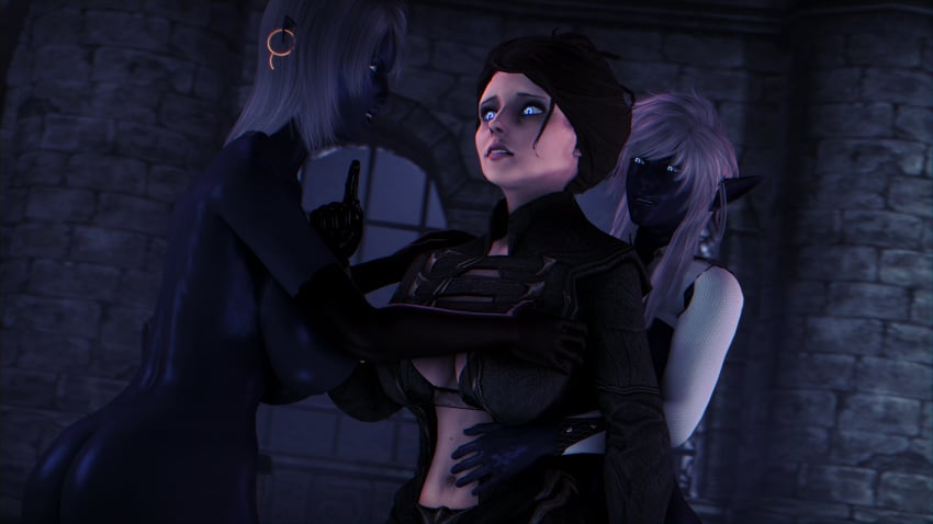 2019 3d 4k 5_fingers absurd_res armwear ass bioshock bioshock_infinite breasts clothing dark-skinned_female dark_elf dark_skin daughter elbow_gloves elf elf_female elizabeth_comstock fallen_throne female gloves hair hi_res human humanoid humanoid_on_humanoid nude queen_nualia saygoodbye-sfm smile source_filmmaker tagme topless video_games yuri