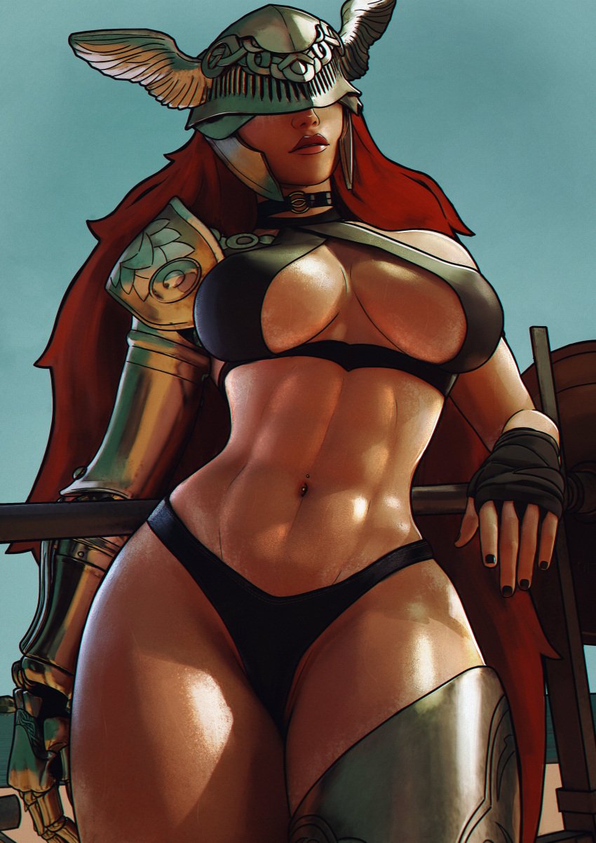 1girls abs athletic athletic_female belly_button big_ass big_breasts elden_ring female female_only fromsoftware malenia_blade_of_miquella pierced_belly_button piercing prosthetic prosthetic_arm red_hair sfrinzy thick_thighs