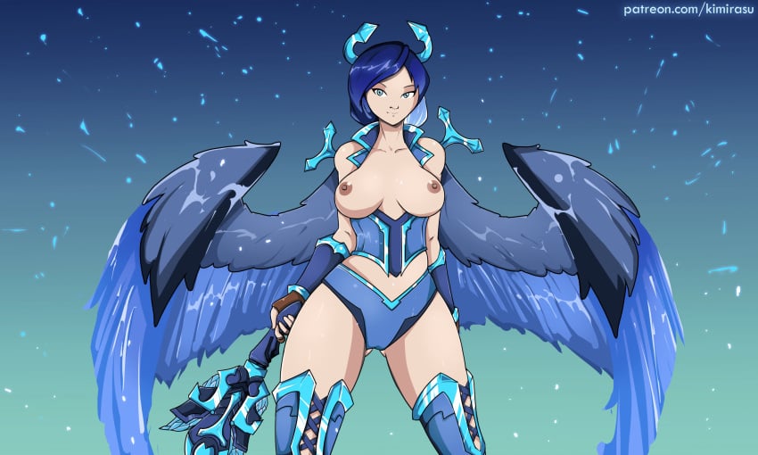 2d blue_hair breasts coldsnap_furia furia_(paladins) kimirasu medium_breasts nipples paladins