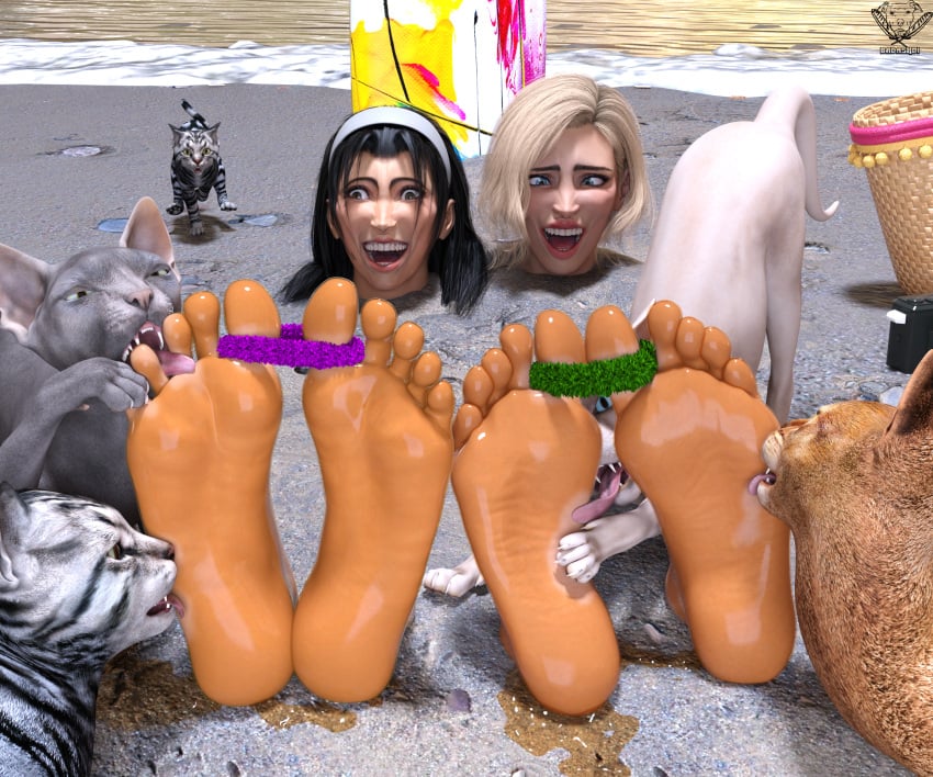 2girls 2milfs badash01 barefoot feet female female_only foot_fetish foot_focus kazama_jun licking_foot milf nina_williams stuck_in_sand tekken tekken_8