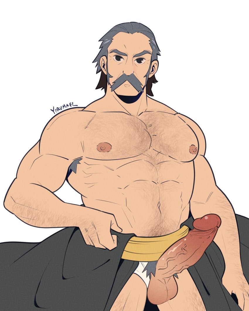 armpit_hair balls bara body_hair boner erection facial_hair kamado_(pokemon) male male_only moustache muscles muscular nintendo penis penis_out pokemon pokemon_legends:_arceus shirtless solo solo_male yorumaell