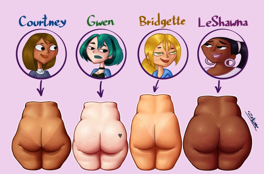 4girls ass ass_bigger_than_head ass_comparison ass_focus big_ass big_butt big_thighs bridgette_(tdi) butt_focus butt_tattoo courtney_(tdi) dark-skinned_female dark_skin female female_only flipz89 gwen_(tdi) huge_ass huge_butt leshawna_(tdi) light-skinned_female light_skin multiple_girls pale-skinned_female pale_skin rear_view tanline text thighs total_drama_island uncensored wide_hips