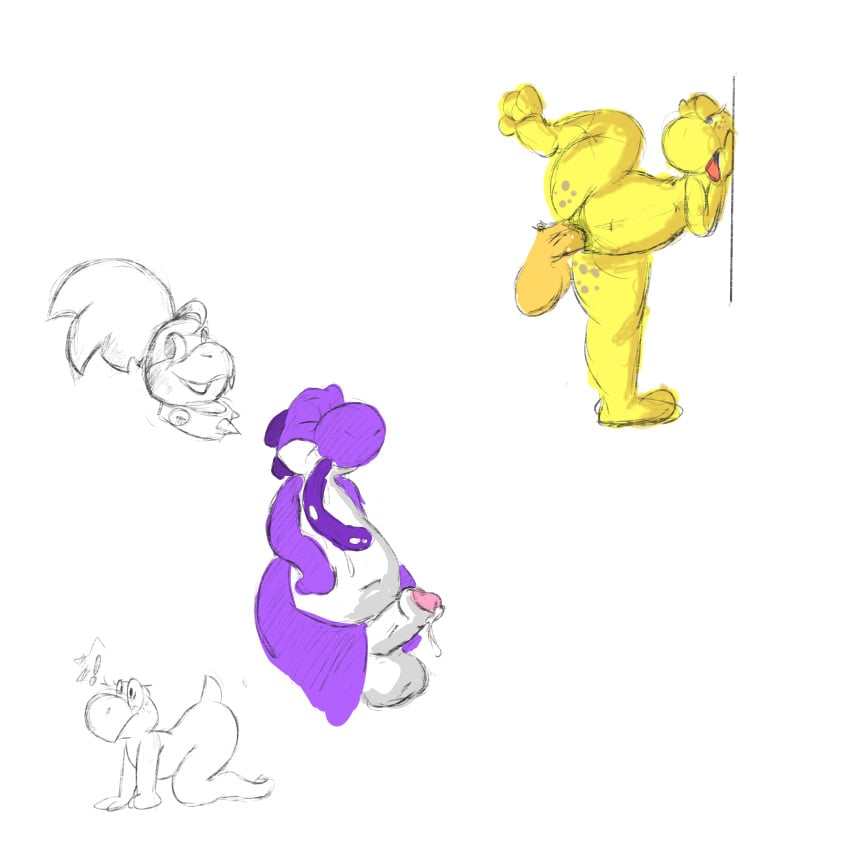 1:1 absurd_res anthro balls cum disembodied_penis duo female hi_res humanoid_penis koopa koopa_troopa koopaling larry_koopa male mario_(series) matchesyashi multiple_images nintendo nude penetration penis raised_leg scalie sketch solo straight tongue video_games yoshi