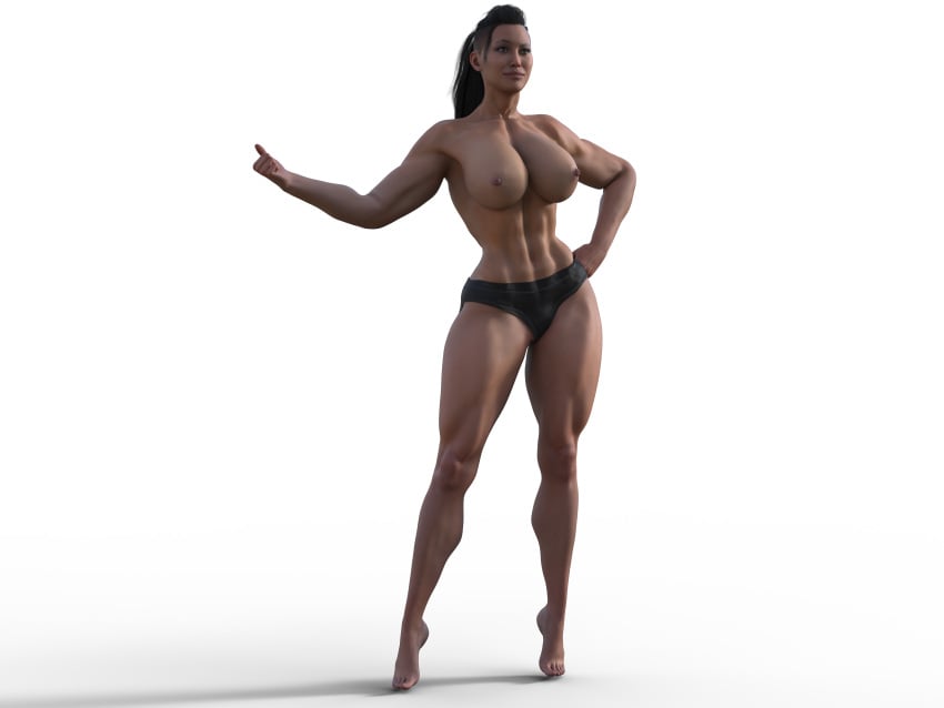 1girls 3d abs black_hair daz3d daz_studio large_breasts mileena mileena_(new_era) mortal_kombat muscular posing smile smirk solo tagme