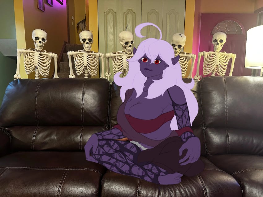 1futa ahoge allie_bones barefoot boner breasts bulging_breasts couch crossed_legs dark_elf dickgirl fan_art feet futanari huge_breasts humanoid imminent_gangbang imminent_sex indie_virtual_youtuber long_hair looking_at_viewer meme_reference pointy_ears purple_skin red_eyes ripped_clothing ripped_stockings sitting skeleton smile stockings virtual_youtuber white_hair