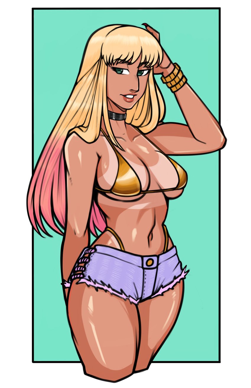 blonde_hair eve_(frank_draws) female female_focus female_only frank_draws long_hair standing tagme tan tan_body tan_skin tanline