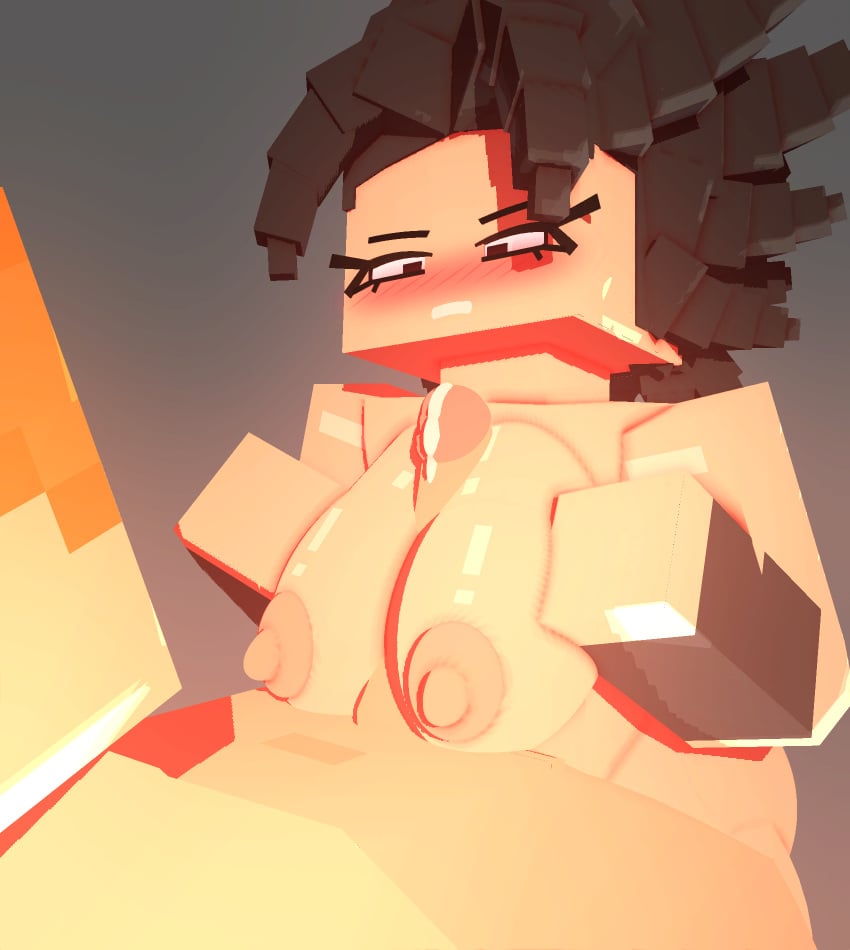 3d big_breasts black_hair blush breasts caulifla caulifla_(dragon_ball) clothing coresvoid cum cum_drip cum_on_breasts curvy curvy_body curvy_female curvy_figure digital_media dragon_ball dragon_ball_super female hair hi_res looking_at_viewer male microsoft mine-imator minecraft mojang paizuri saiyan shadow smooth_skin thick_thighs thighs titfuck wide_hips xbox_game_studios