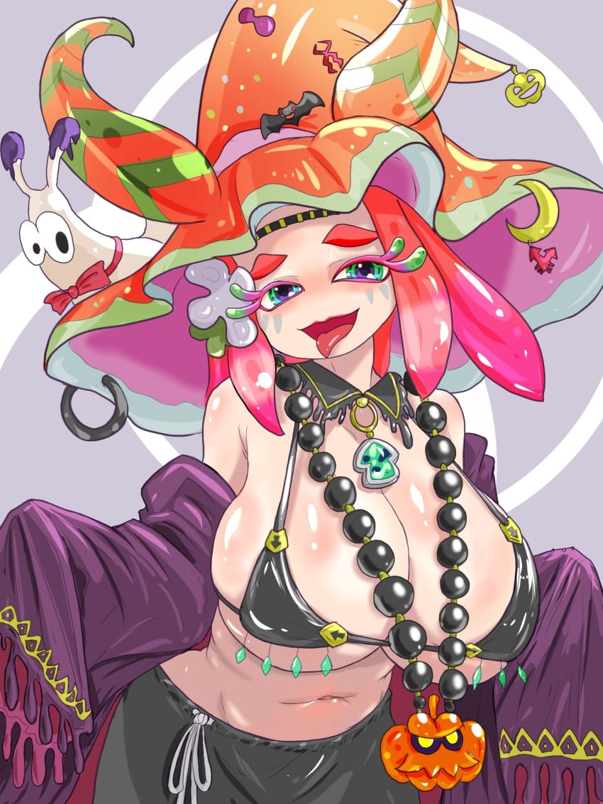 artist_request bikini_top craymond_(splatoon) flow_(splatoon) huge_breasts skimpy_clothes splatoon splatoon_(series) splatoon_2 splatoween tagme