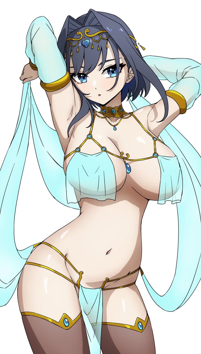 1girls armpit belly_dancer_outfit blue_eyes blue_hair dayyo_(daydarion/day-chan) hololive hololive_english hololive_english_-council- hololive_english_-promise- large_breasts ouro_kronii tiara