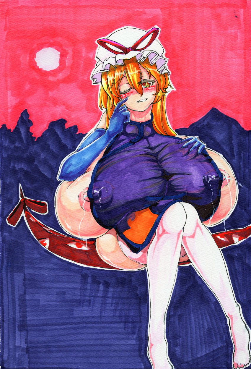 ata5200 hyper_breasts lactation touhou yukari_yakumo