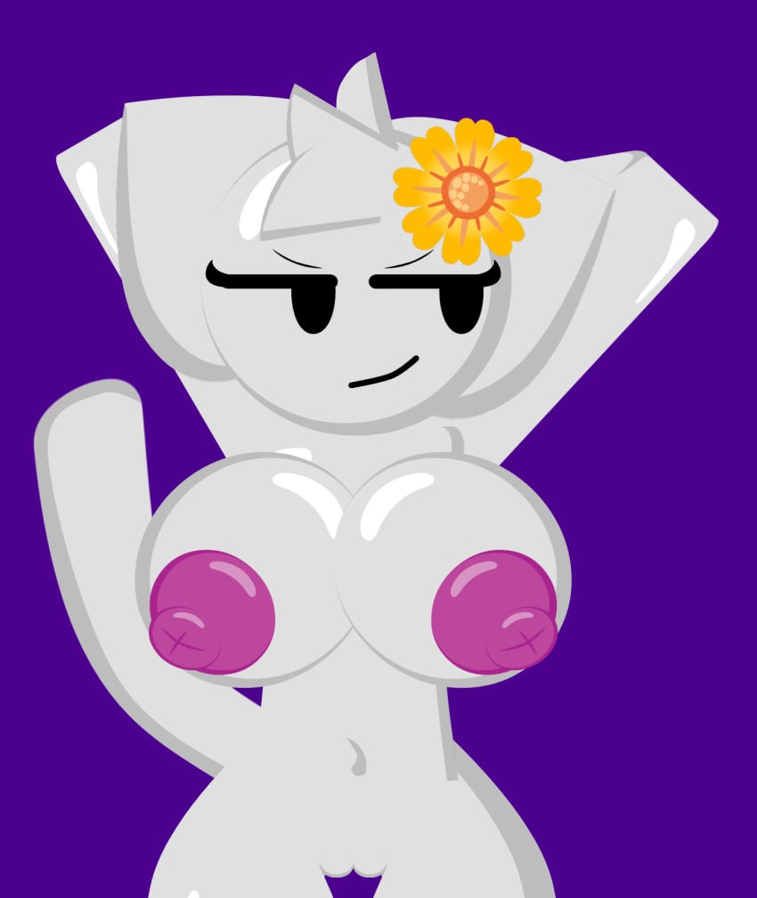 1girls big_breasts breasts cat_ears cat_emoji cat_tail catgirl emoji emoji_cat emoji_cat_community emojicat female female_only flower flower_on_head fur furry hand_behind_head ibispaintx nipples nude purple_background pussy solo solo_female white_body white_skin yellow_flower