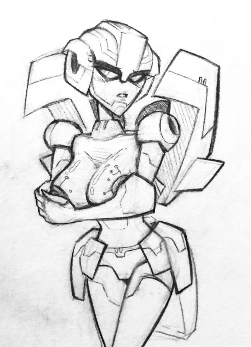 1girls 2d arcee arcee_(tfa) areolae big_breasts breast_hold breasts breasts_out busty covering_breasts curvy curvy_body curvy_female curvy_figure curvy_hips drawn female female_only grabbing_own_breast mechanical monochrome nipples robot robot_girl solo solo_female transformers transformers_animated xgemfirex