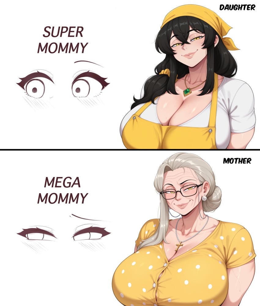 2026 2girls ai_generated big_breasts black_hair cleavage daughter el_memc female female_only gilf glasses huge_breasts hyper_breasts imminent_sex looking_at_viewer looking_pleasured memch0 milf mommy mother mother_and_daughter musk musk_clouds necklace oc original original_character soledad_(memch0) sweat sweatdrop sweating sweaty text white_hair yellow_eyes