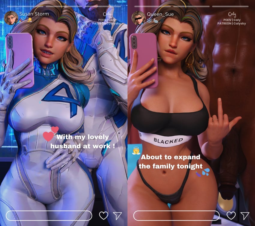3d big_penis blonde_hair breeding calysky cheating cheating_wife clueless_cuck cuckold dark-skinned_male dark_skin fantastic_four huge_cock imminent_sex interracial invisible_woman invisible_woman_(marvel_rivals) married_female marvel marvel_rivals netorare ntr queen_of_spades reed_richards selfie snowbunny social_media sue_storm voluptuous wedding_ring