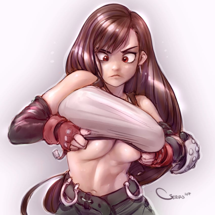 areolae black_hair darren_geers female final_fantasy final_fantasy_vii geersart huge_breasts long_hair red_eyes tank_top tifa_lockhart underboob