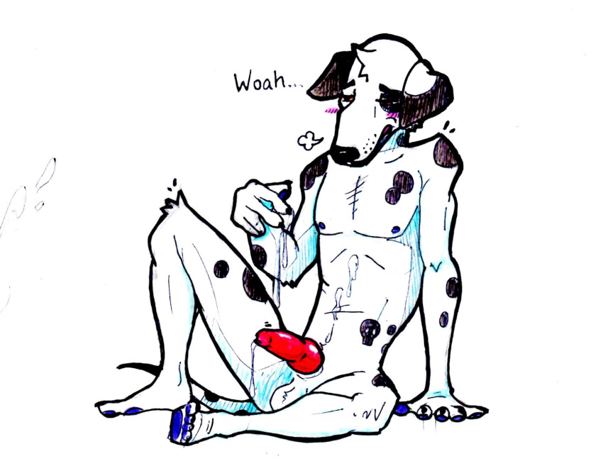 anthro canid canine canis dalmatian dogbert domestic_dog erection fisis hi_res knot male male_only mammal masturbation orgasm penile penis solo