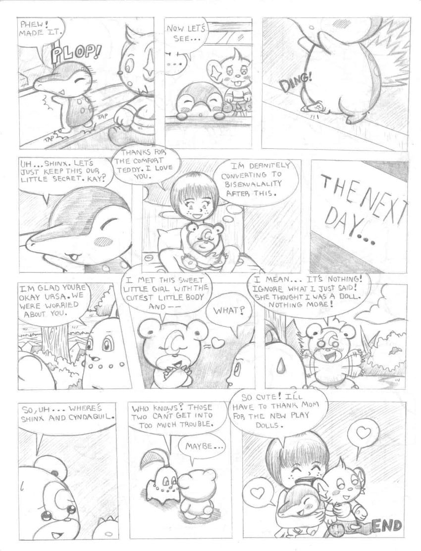 2boys 2girls chikorita comic cyndaquil erection female feral furry heart hi_res human larger_female male mammal monochrome nintendo nude penis pokémon_(species) pokemon pokemon_dppt pokemon_gsc shinx size_difference sketch sl350 smaller_male teddiursa teddy_pleasure video_games young