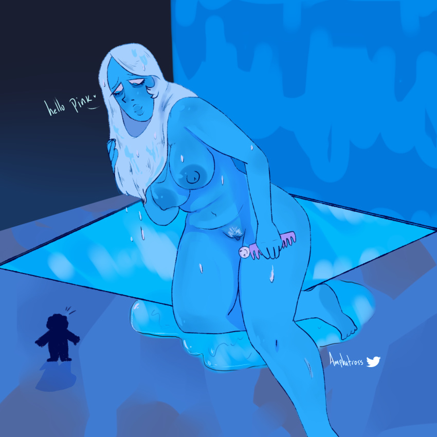 ampbatross big_breasts blue_diamond_(steven_universe) breasts chubby dialogue female gem gem_(species) giantess nude pubic_hair pussy size_difference steven_quartz_universe steven_universe thick_thighs wet