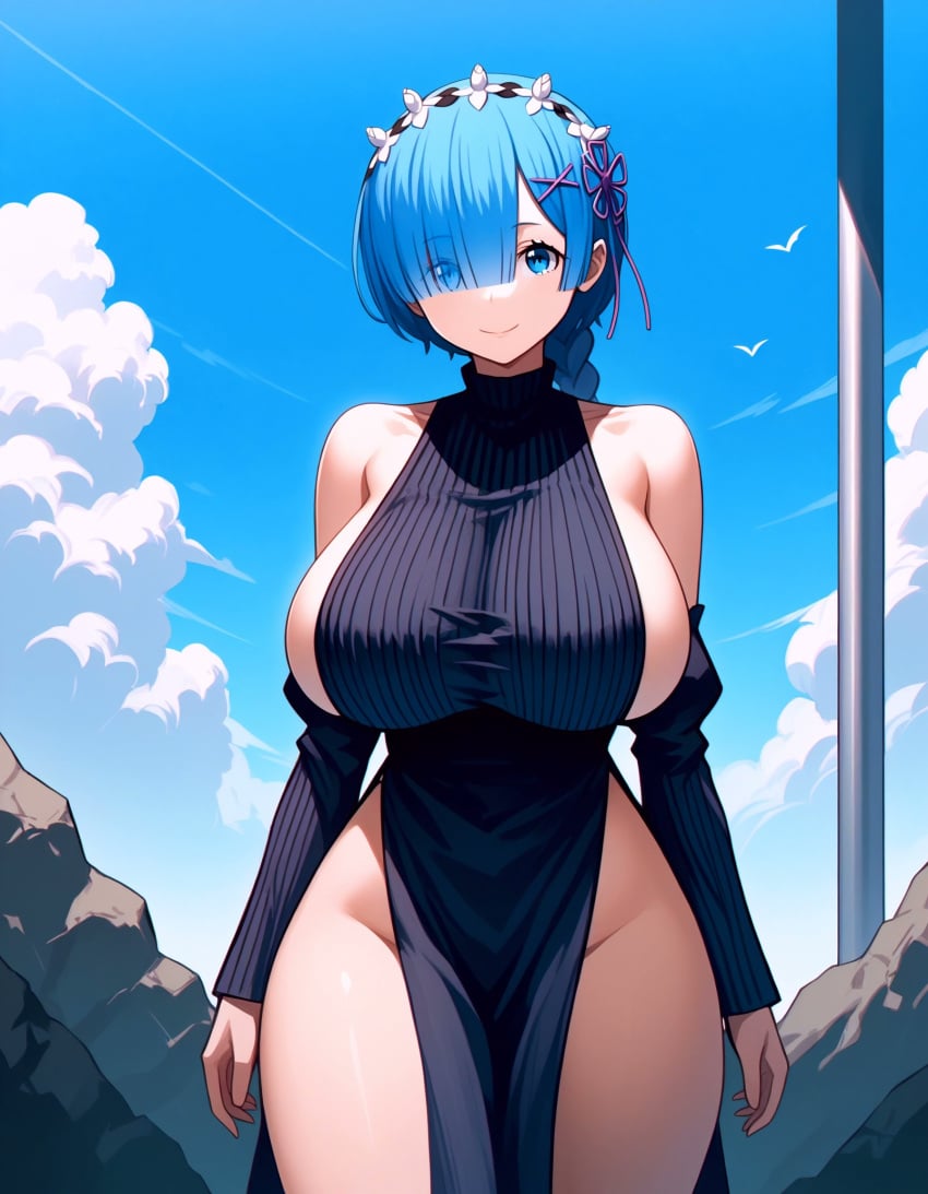 1girls absurd_res ai_generated artist_request blue_eyes blue_hair breasts female female_only hi_res large_breasts looking_at_viewer re:zero_kara_hajimeru_isekai_seikatsu rem_(re:zero) solo thick_thighs thighs wide_hips