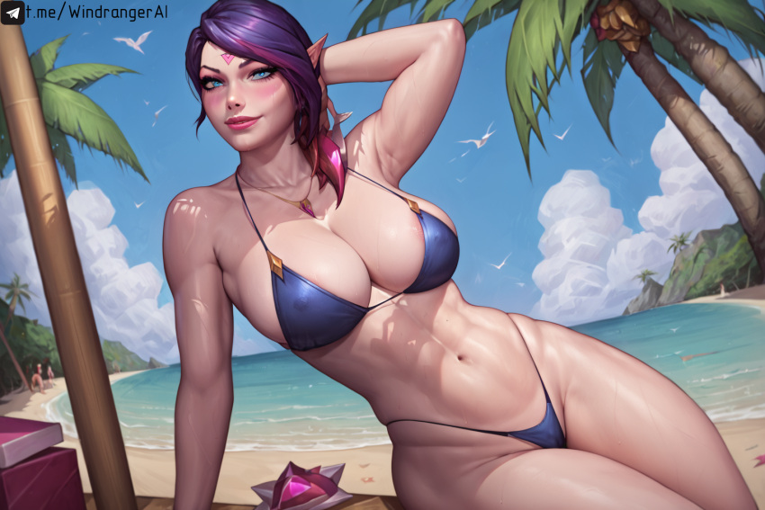 1girls ai_generated beach black_hair dota dota_2 female lanaya nude pink_body templar_assassin windrangerai