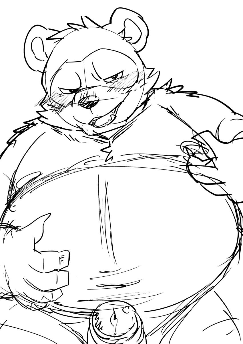 2019 absurd_res anthro belly blush canid canine hi_res humanoid_hands male male_only mammal masturbation moobs nipples overweight overweight_male penis raccoon_dog solo tanuki teeth tiri_mama