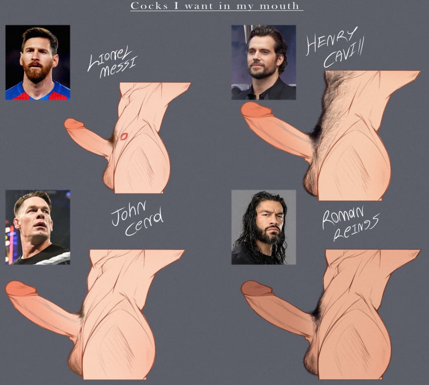 actor ass celebrity cock cock_out fifa henry_cavill john_cena lionel_messi male male_focus male_only muscle muscle_ass penis penis_out penis_size_difference real_person roman_reigns wwe yaoi