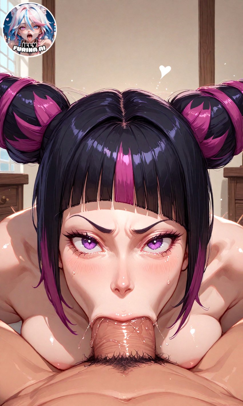 ai_generated angry angry_face bangs big_penis black_hair female/male illyfurina juri_han looking_at_viewer multicolored_hair pink_hair pixai purple_eyes saliva saliva_on_penis seducing seduction seductive seductive_body seductive_eyes seductive_gaze seductive_look seductive_mouth seductive_pose small_breasts stable_diffusion street_fighter sucking sucking_penis tears tears_of_pleasure twintails waifu waifu_diffusion watermark