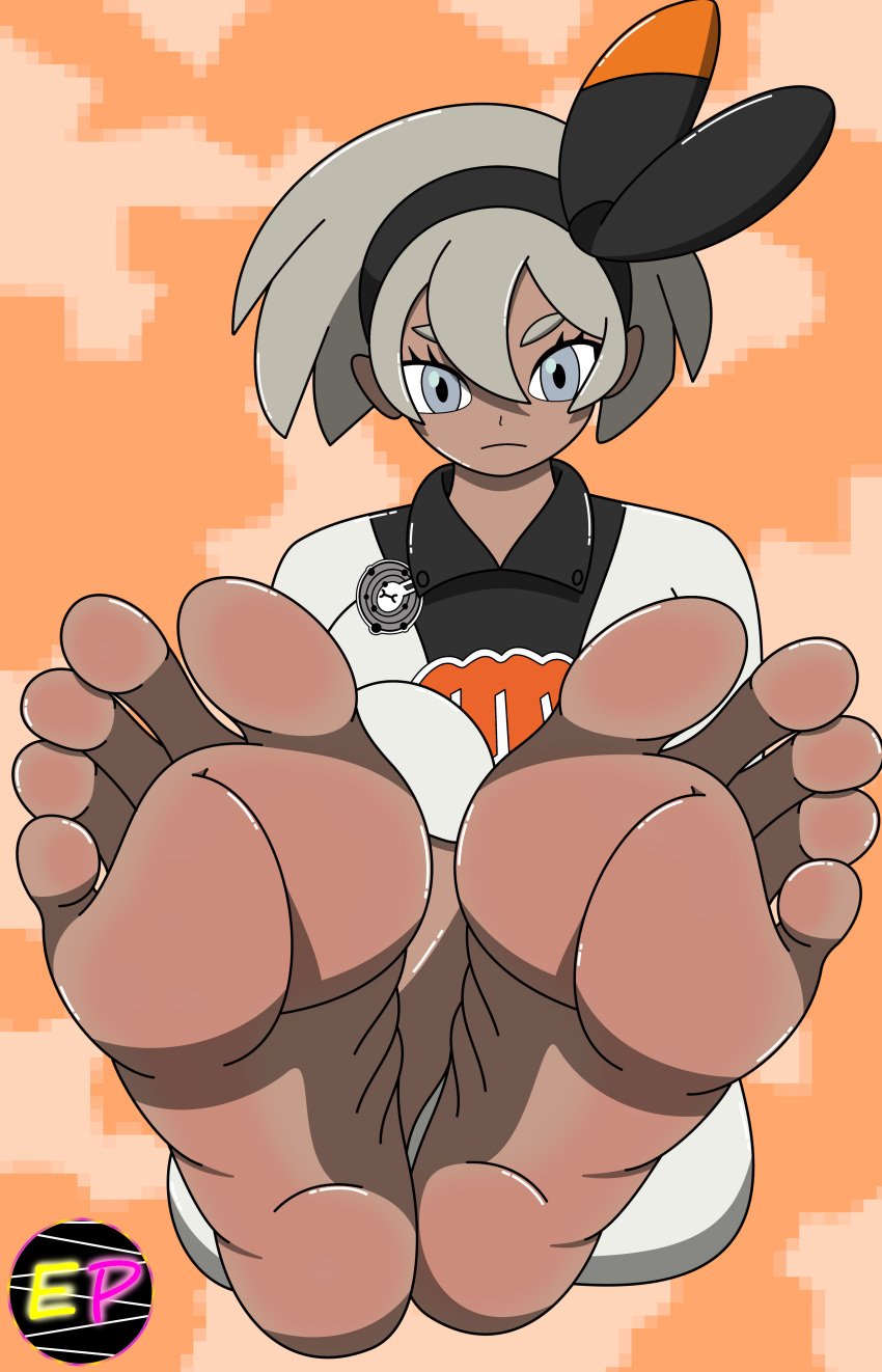 barefoot bea_(pokemon) big_feet electroprim feet female foot_fetish foot_focus game_freak nintendo pokemon pokemon_swsh presenting_feet solo_female trainer