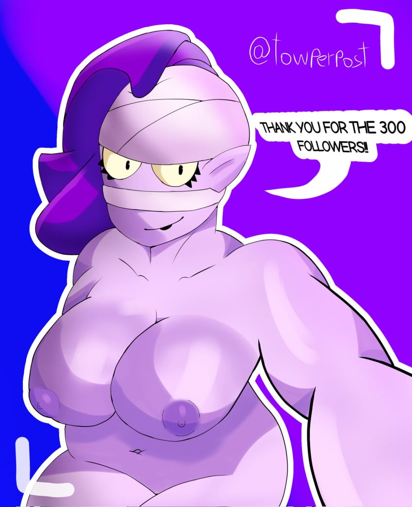 1girls big_breasts brawl_stars breasts emz_(brawl_stars) nipples nude_female purple_body purple_hair selfie solo_female supercell tagme text thighs towperpost