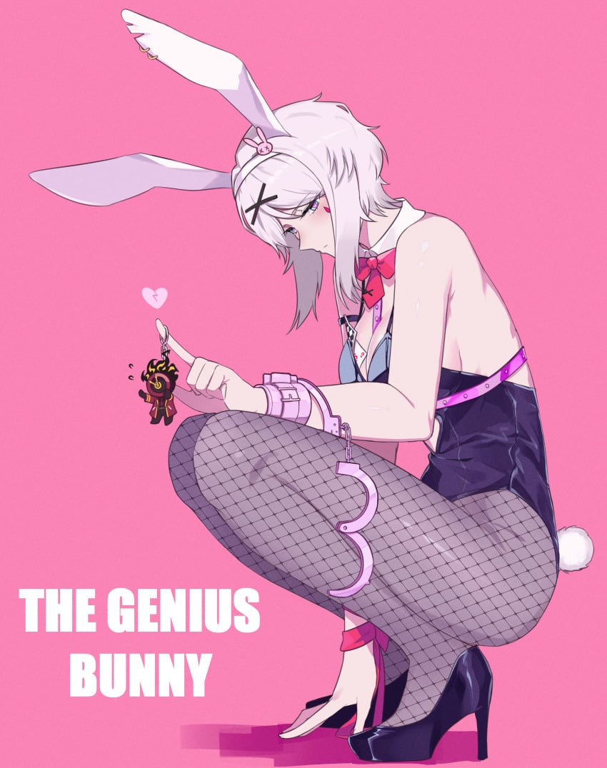 bunny_ears bunnysuit faust_(limbus_company) female fishnets high_heels keychain limbus_company project_moon rabbit_hole_(vocaloid) solo_female tagme white_hair