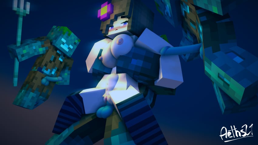 1girls 3boys 3d aeths21 big_breasts blue_eyes brown_hair drowned drowned_(minecraft) female human jenny_belle_(slipperyt) mine-imator minecraft monster nude rape sea sex tagme underwater vaginal_penetration zombie