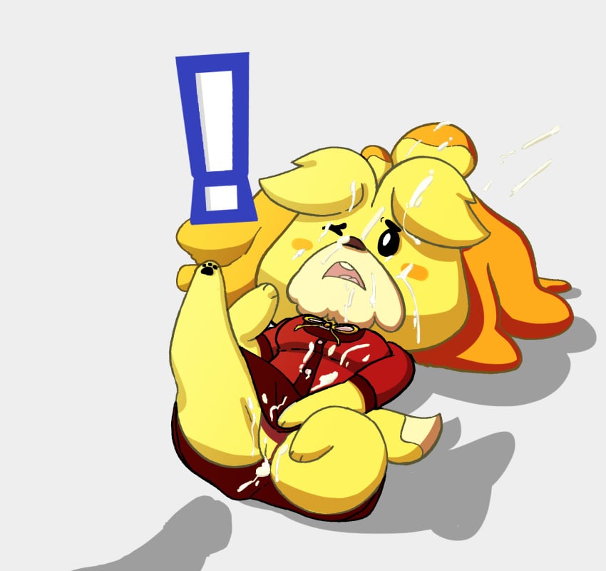 animal_crossing bodily_fluids canid canine canis cum cum_inside domestic_dog dubindore female fur genital_fluids highres isabelle_(animal_crossing) mammal nintendo pussy shih_tzu solo toy_dog yellow_fur