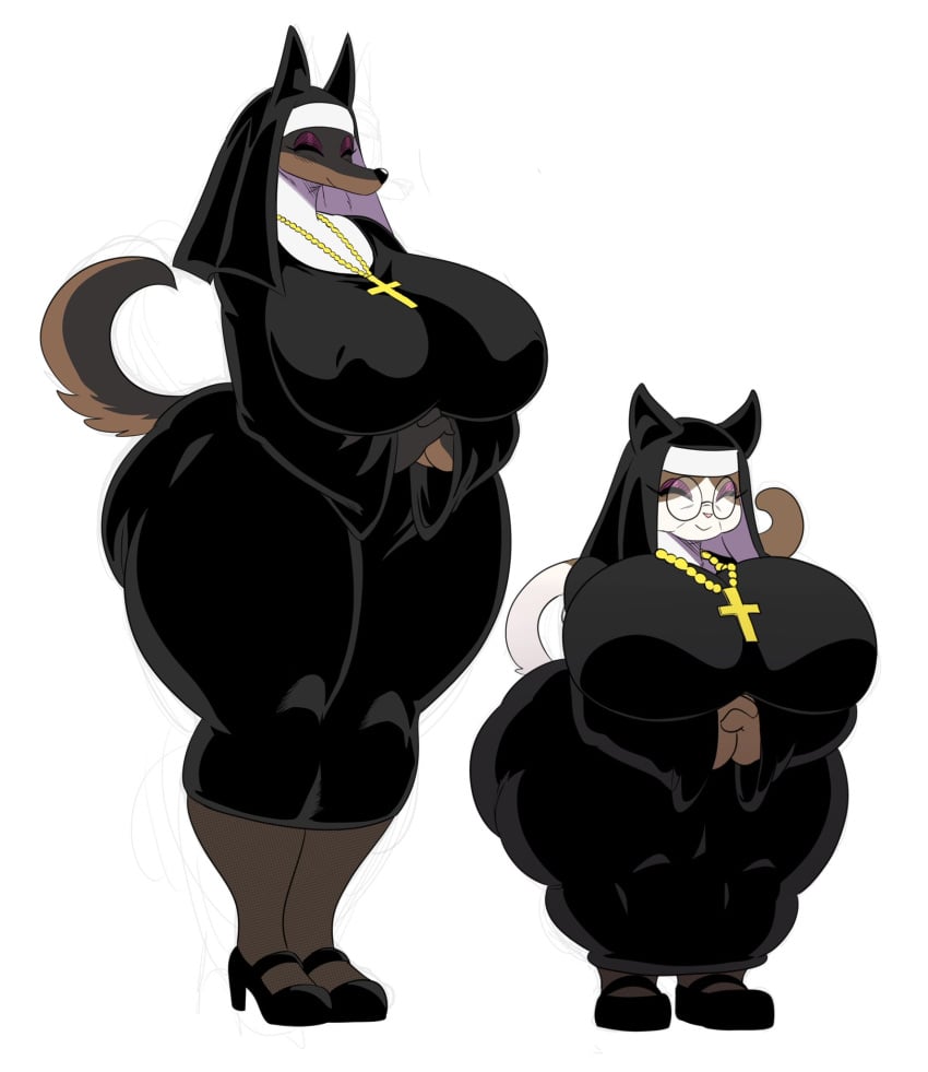 ass big_ass big_belly big_breasts big_butt breasts cat_ears cat_tail doberman domestic_cat domestic_dog female furry gilf laverne_(sssonic2) milf nun nun_outfit ophelia_(sssonic2) sssonic2 tagme thick_thighs