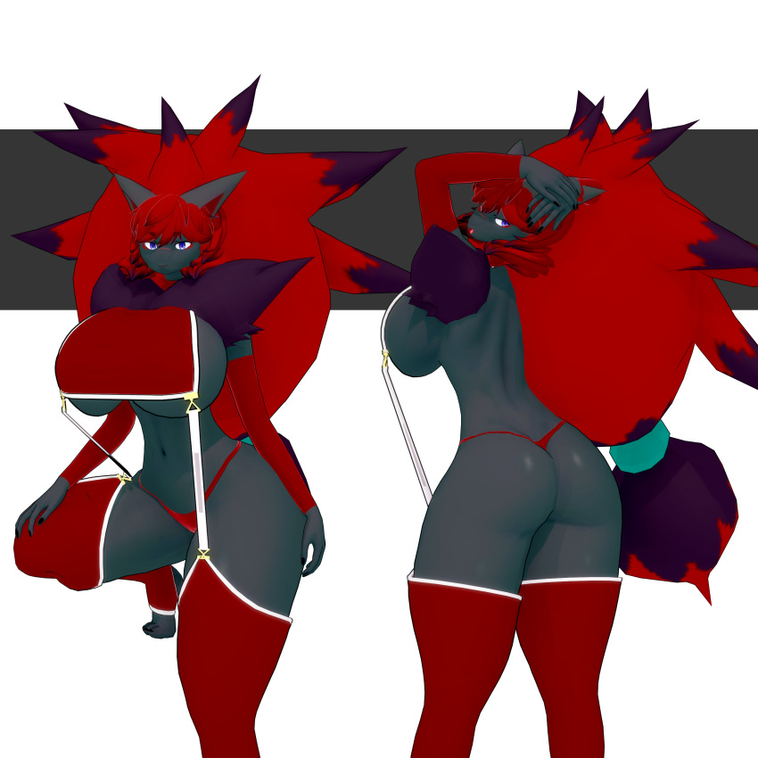 1female 3d anthro anthro_only big_ass big_breasts big_butt big_hair black_body black_fur breasts chest_fur female female_focus female_only furry furry_female furry_only hair_ornament koikatsu looking_at_viewer pokemon pokemon_(species) red_hair render_007 simple_background thick thick_thighs thighs virgin_destroyer_sweater virgin_killer_sweater voluptuous voluptuous_female zoroark