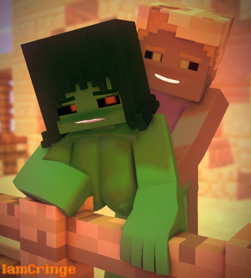 1boy 1boy1girl 1girls 3d ambiguous_penetration big_breasts character desert from_behind green_skin gwen_(iamcringe) husk_(minecraft) iamcringe looking_pleasured mine-imator minecraft monster nude penetration red_eyes sex smile smiling straight tagme zombie_girl_(minecraft)