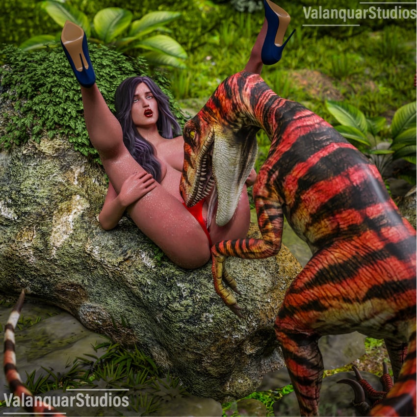 3d 3d_(artwork) atheletic athletic athletic_female bikini_aside celebrity dinosaur exotic female feral_on_female feral_on_human fit fit_female highres interspecies jungle jungle_background jurassic_park jurassic_world jurassic_world_fallen_kingdom katie_mcgrath legs_apart legs_held_open legs_over_head legs_spread licking licking_pussy lizard oral oral_insertion oral_sex outdoor_sex outdoors outside raptor red_skin reptile slender_body sweat tail tasting theropod topless tropical valanquarstudios velociraptor zara_young zoophilia