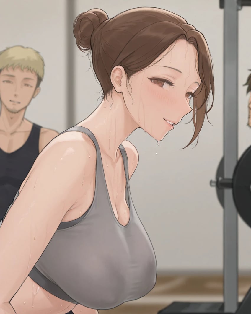 1boy 1girls ai_generated cheating cheating_mother female four_seasons gym male netorare ntr